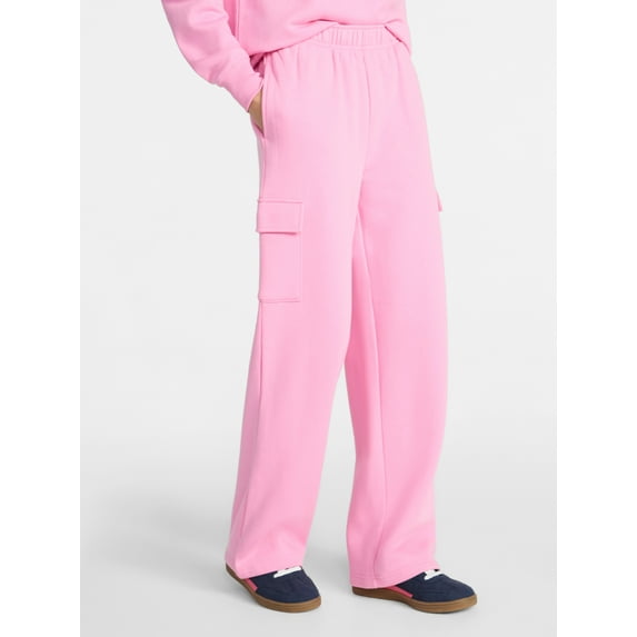 No Boundaries Fleece Cargo Wide-Leg Pants, 30'' Inseam, Women's XXS-XXL