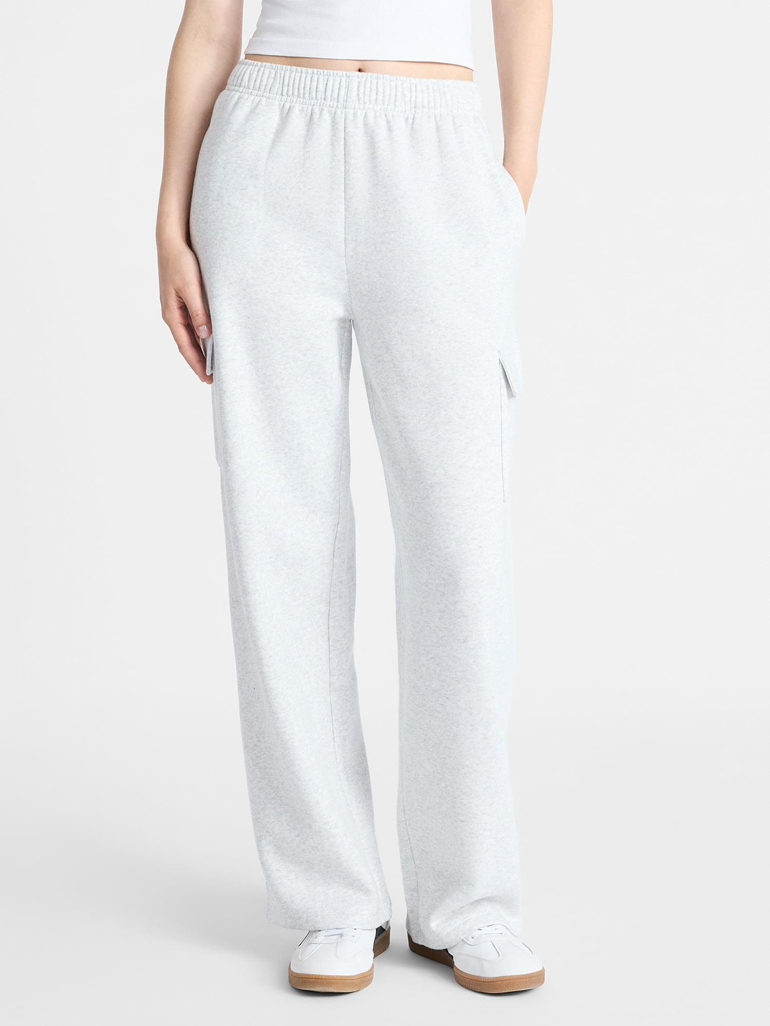 No Boundaries Fleece Cargo Wide-Leg Pants, 30'' Inseam, Women's XXS-XXL
