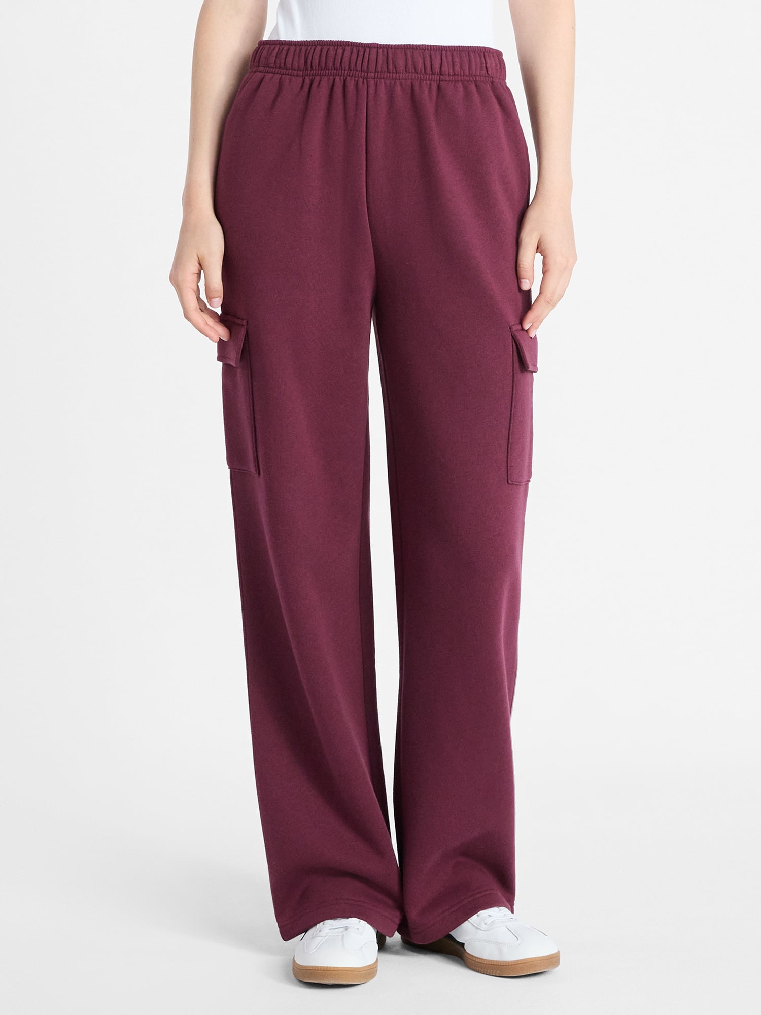 No Boundaries Fleece Cargo Wide-Leg Pants, 30'' Inseam, Women's XXS-XXL