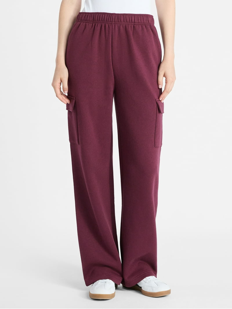 No Boundaries Fleece Cargo Wide-Leg Pants, 30'' Inseam, Women's