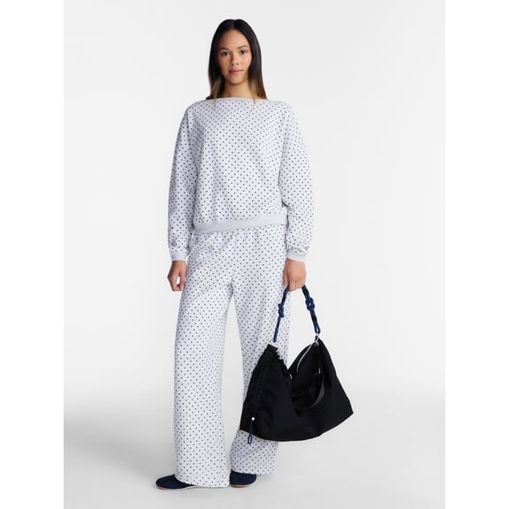 No Boundaries Fleece Sweatshirt and Wide Leg Pants Set, 2 Piece, Women’s and Women's Plus Sizes XXS-4X