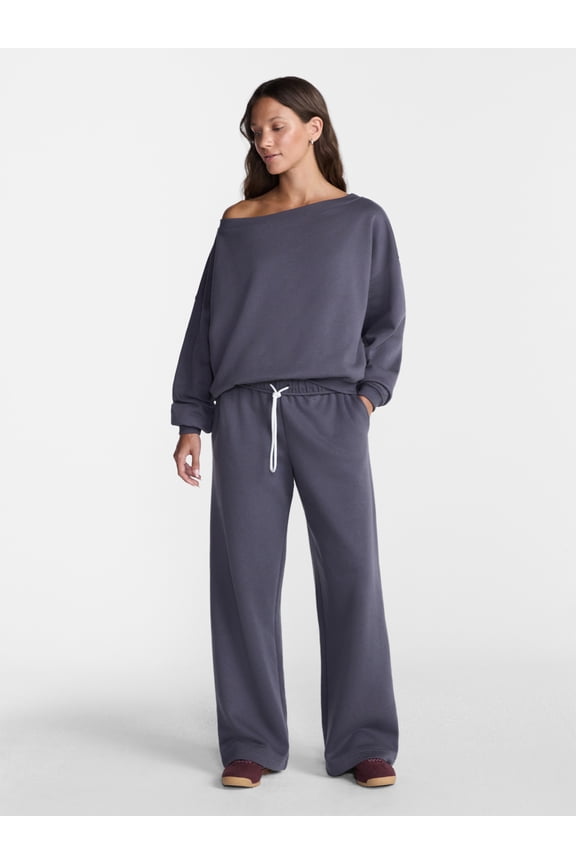 Fleece Sweatshirt and Wide Leg Pants Set, 2 Piece, Women’s and Women's Plus Sizes XXS-4X