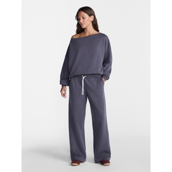 No Boundaries Fleece Sweatshirt and Wide Leg Pants Set, 2 Piece, Women’s and Women's Plus Sizes XXS-4X