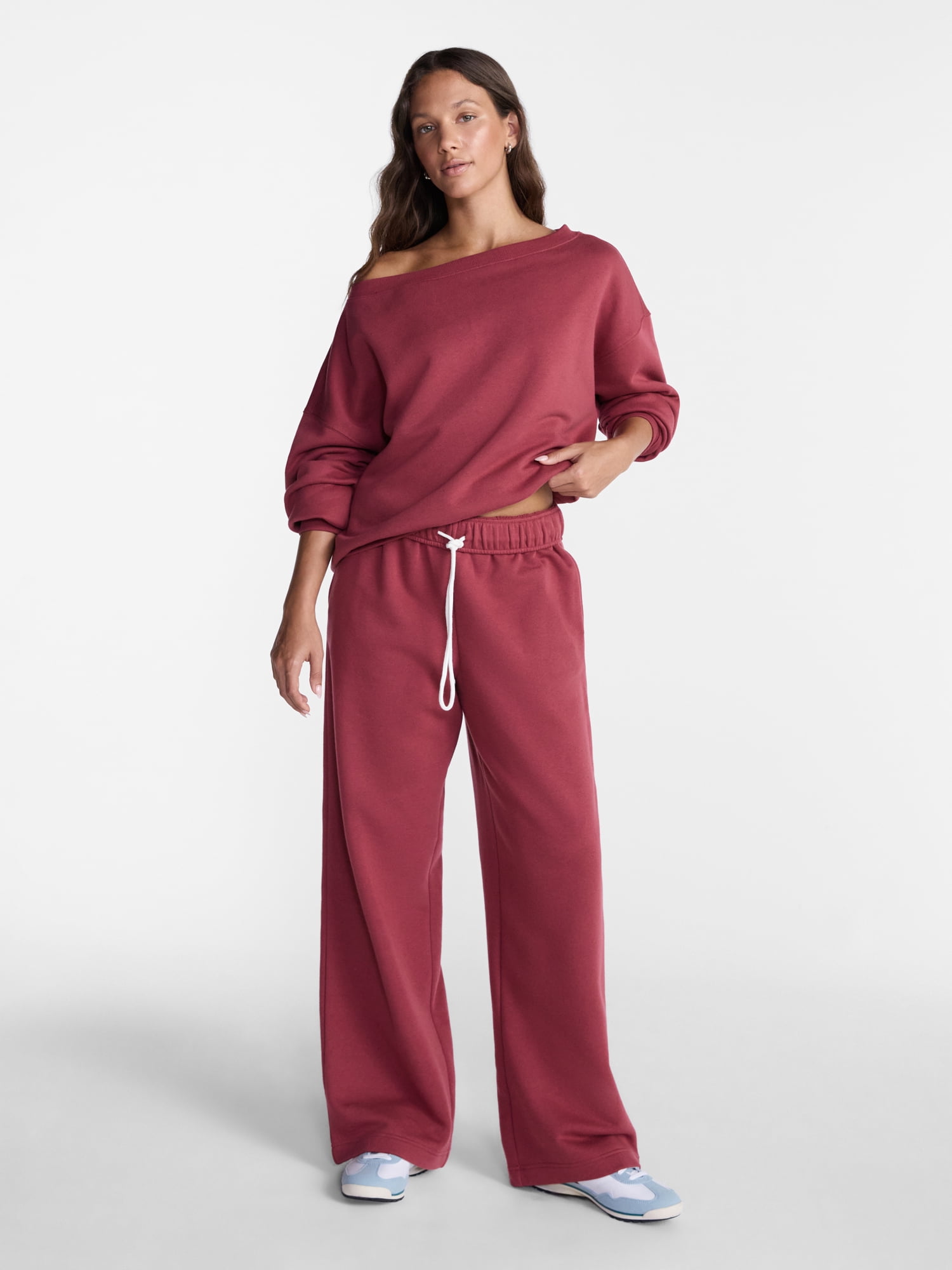 No Boundaries Fleece Sweatshirt and Wide Leg Pants Set, 2 Piece, Women’s and Women's Plus Sizes XXS-4X