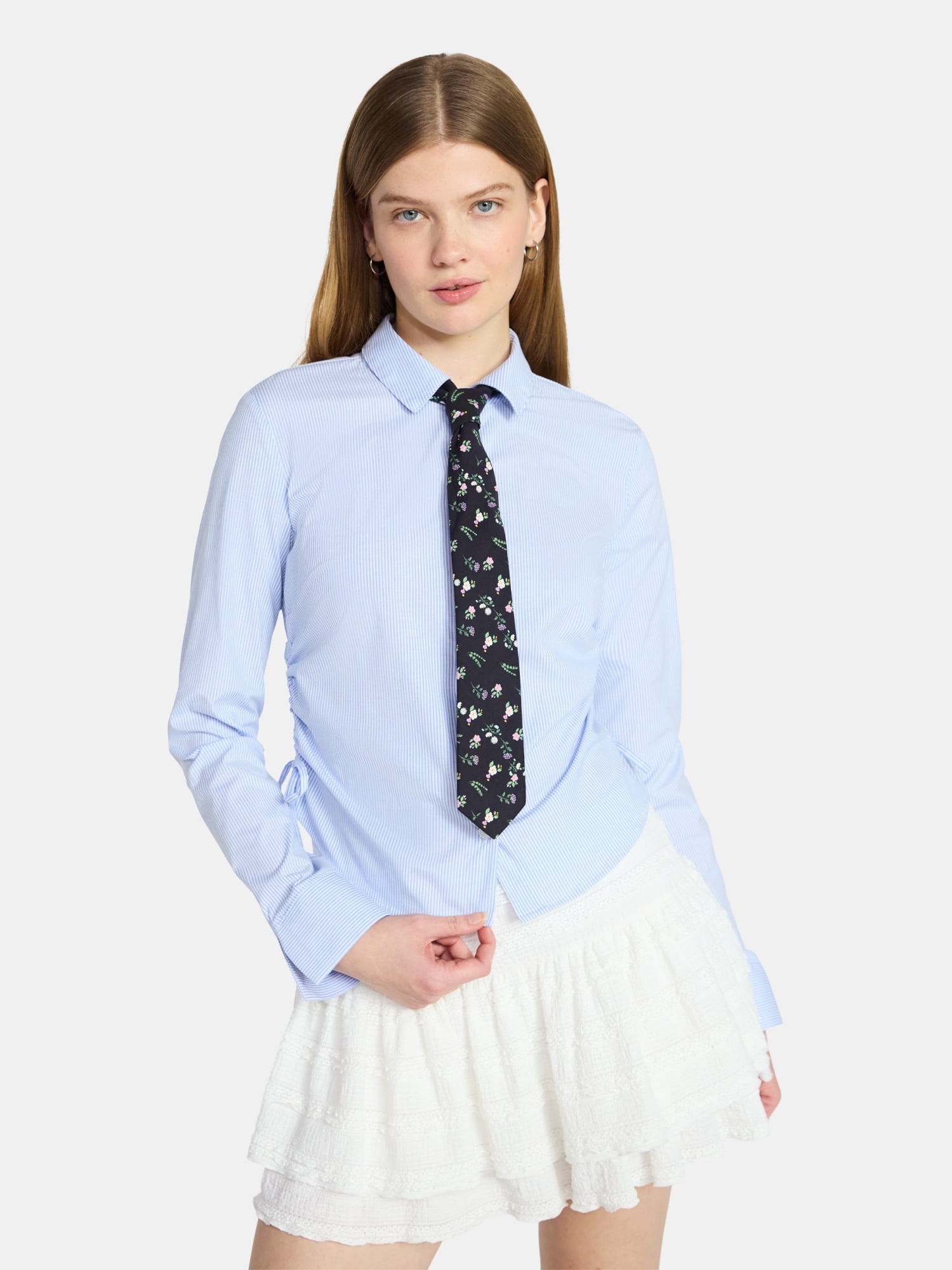 No Boundaries Women's Floral Necktie, Black Multi