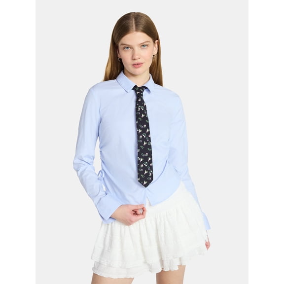 No Boundaries Women's Floral Necktie, Black Multi