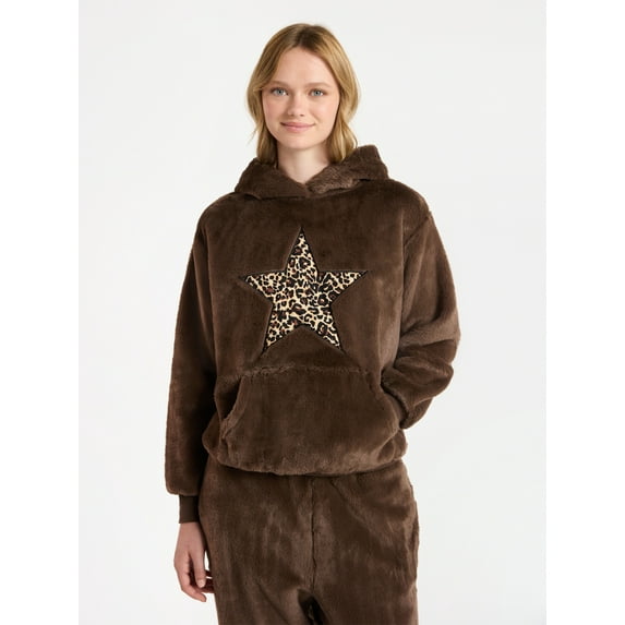 No Boundaries Faux Fur Graphic Hoodie, Women's