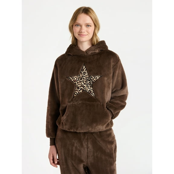 No Boundaries Faux Fur Graphic Hoodie, Women's