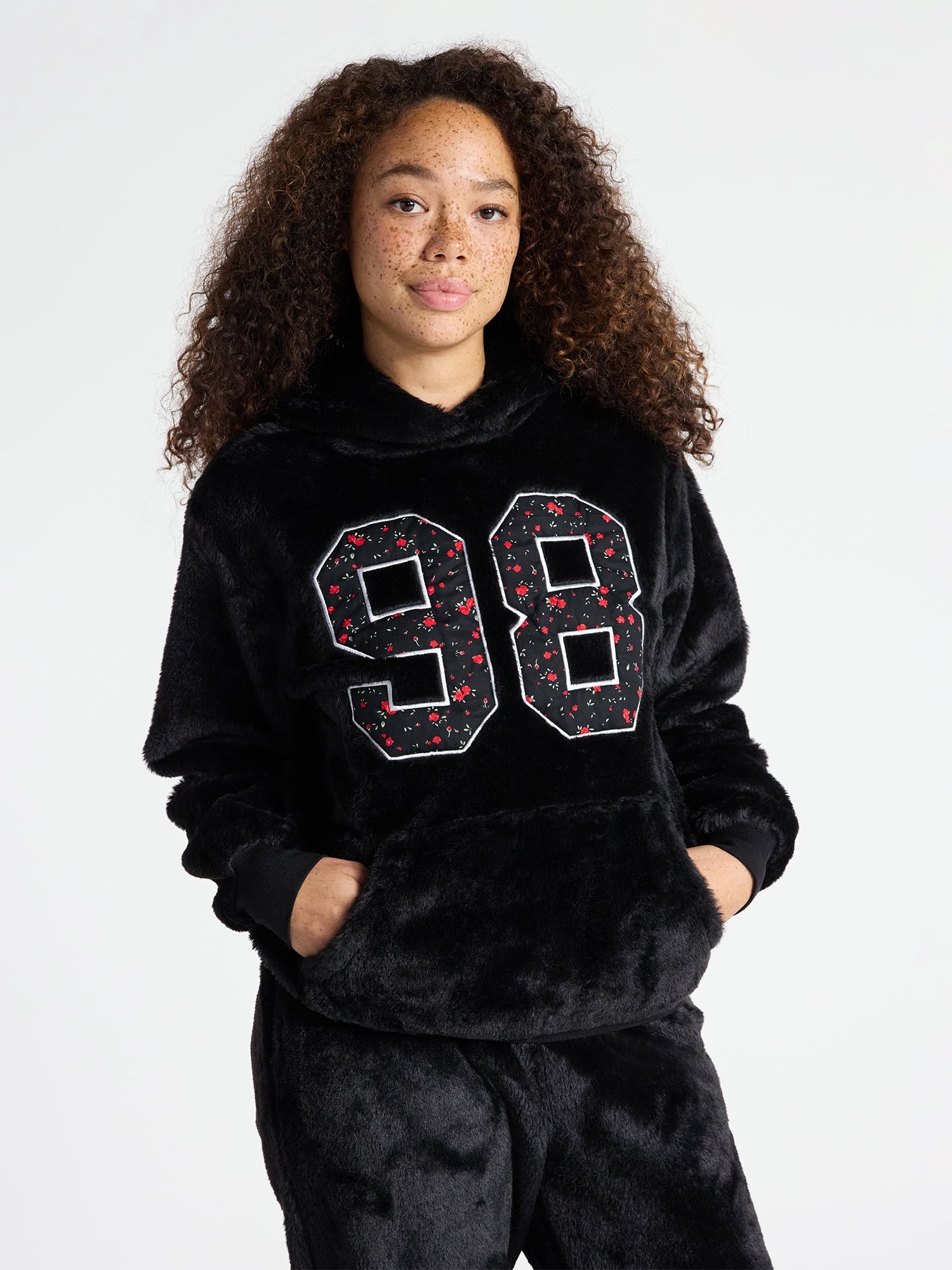 No Boundaries Faux Fur Graphic Hoodie, Women's