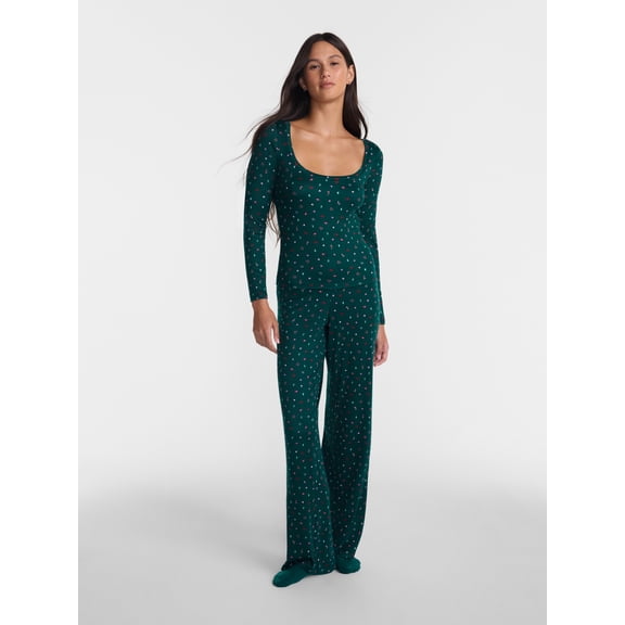 No Boundaries Giftable Long Sleeve Top, Pants and Socks Pajama Set, 3 Piece, Women's XS-XXL