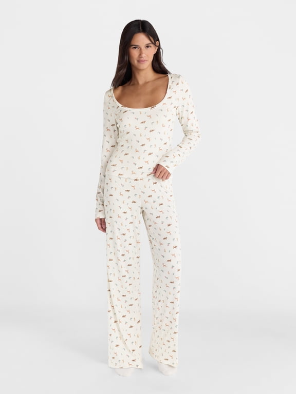 Giftable Long Sleeve Top, Pants and Socks Pajama Set, 3 Piece, Women's XS-XXL