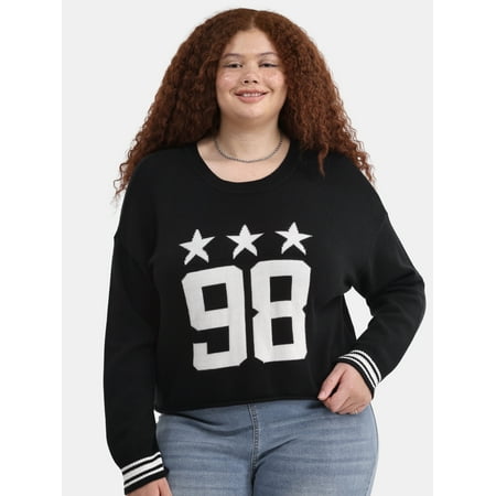 No Boundaries Graphic Pullover Sweatshirt with Long Sleeves, Lightweight, Women's & Women's Plus
