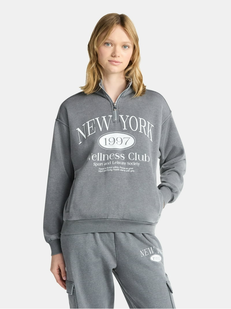 No Boundaries Mineral Wash Quarter Zip-Up Graphic Pullover