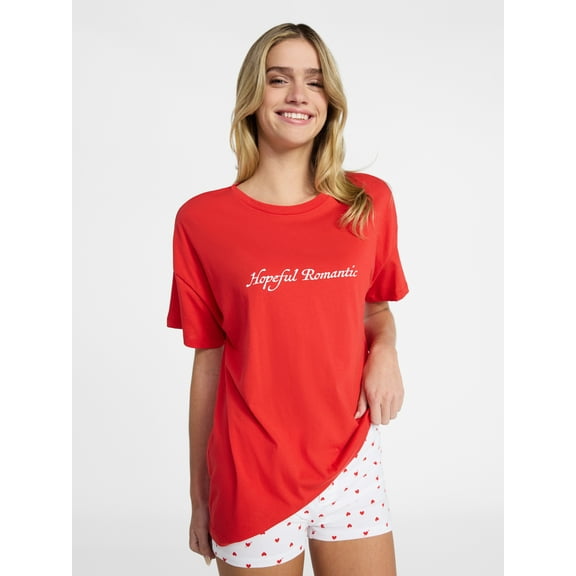No Boundaries Sleep Graphic Tee and Boxer Shorts Set from our Cloud Core Collection, 2-Piece, Women’s XXS-3X