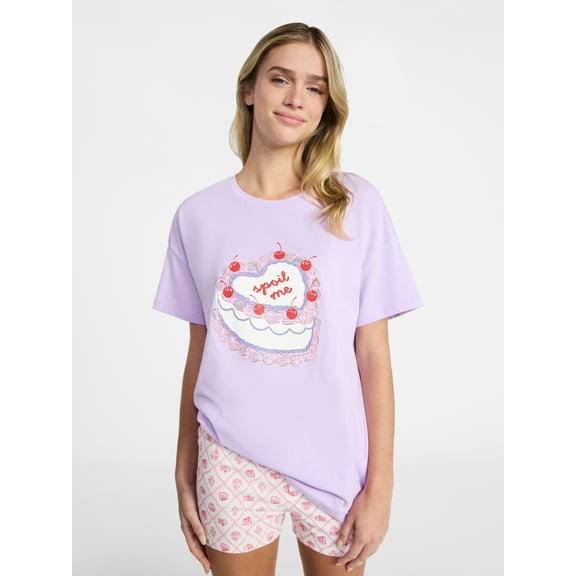No Boundaries Sleep Graphic Tee and Boxer Shorts Set from our Cloud Core Collection, 2-Piece, Women’s XXS-3X