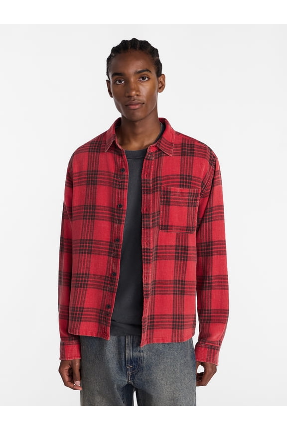 Boxy Fit Grunge Flannel Shirt with Long Sleeves, Men's XS-4XLT