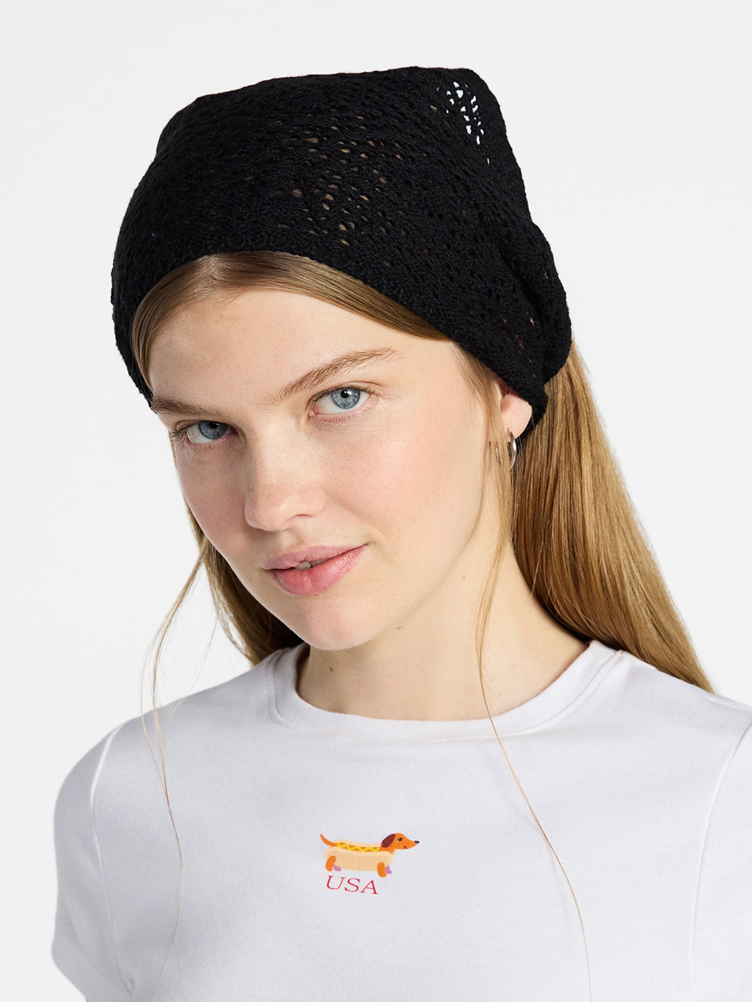 No Boundaries Women's Woven Triangle Headscarf with Pattern, Black Soot