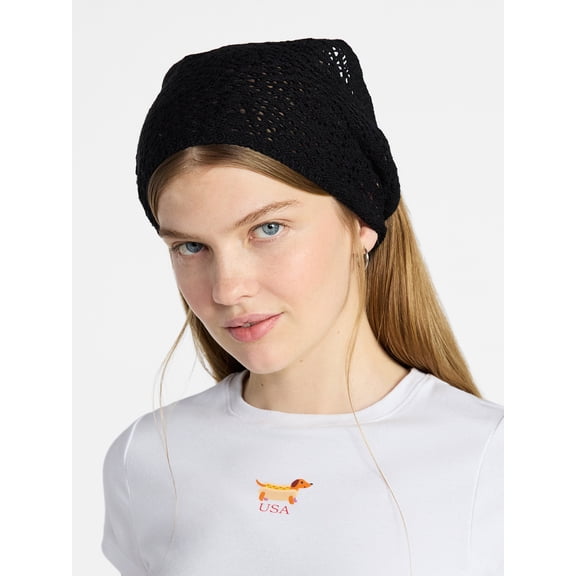 No Boundaries Women's Woven Triangle Headscarf with Pattern, Black Soot