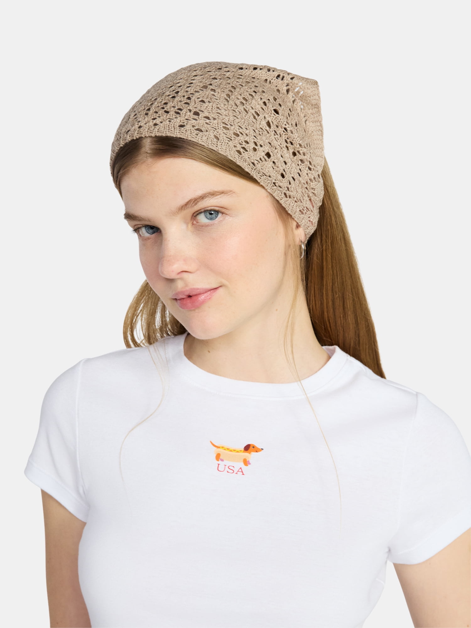 No Boundaries Women’s Woven Triangle Headscarf in Oxford Tan with Casual Geometric Pattern
