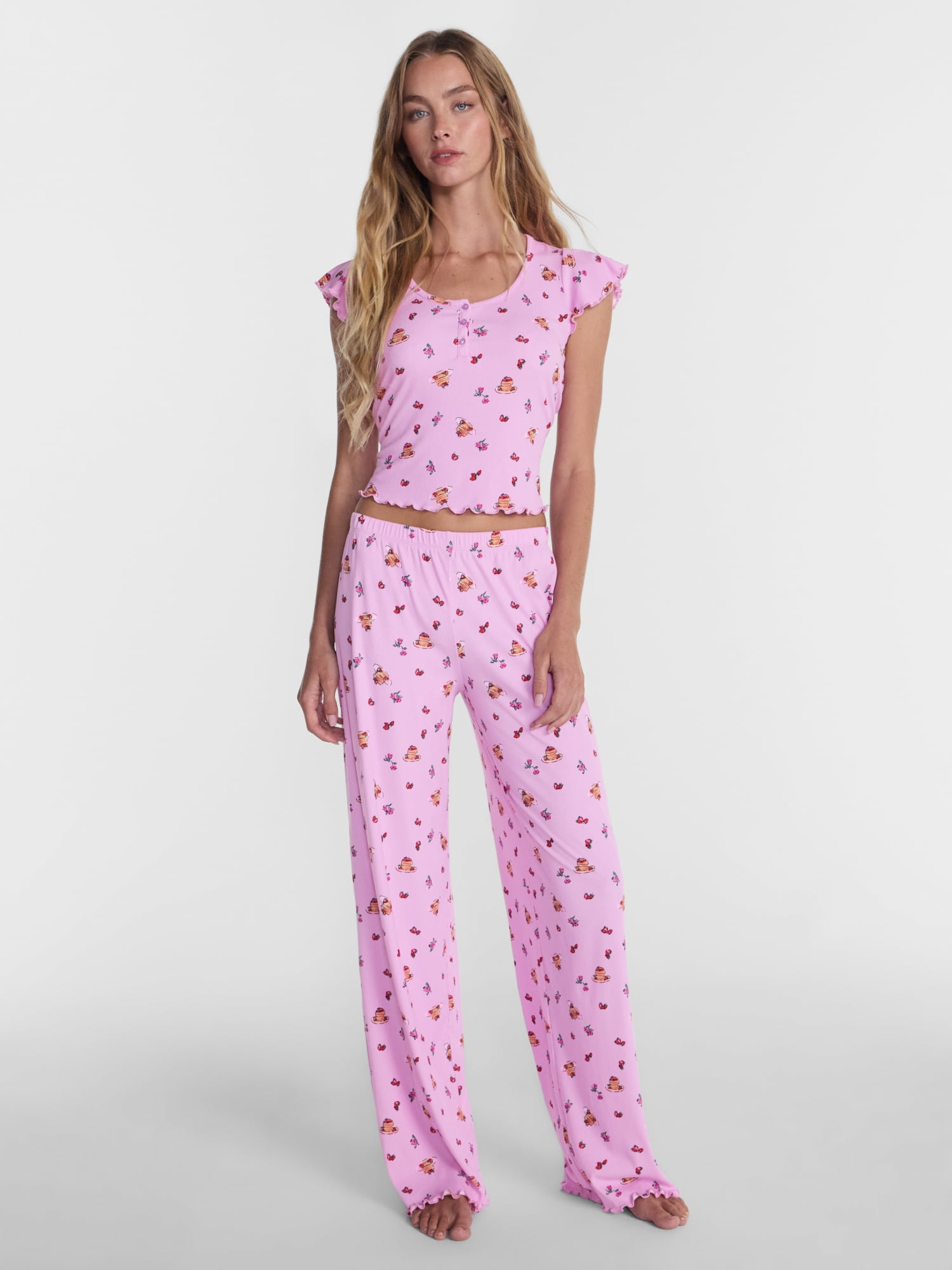 No Boundaries Henley Top and Pants Sleep Set, 2-Piece, Women's XS-XXL