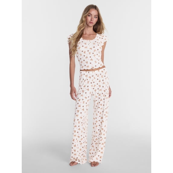 No Boundaries Henley Top and Pants Sleep Set, 2-Piece, Women's XS-XXL