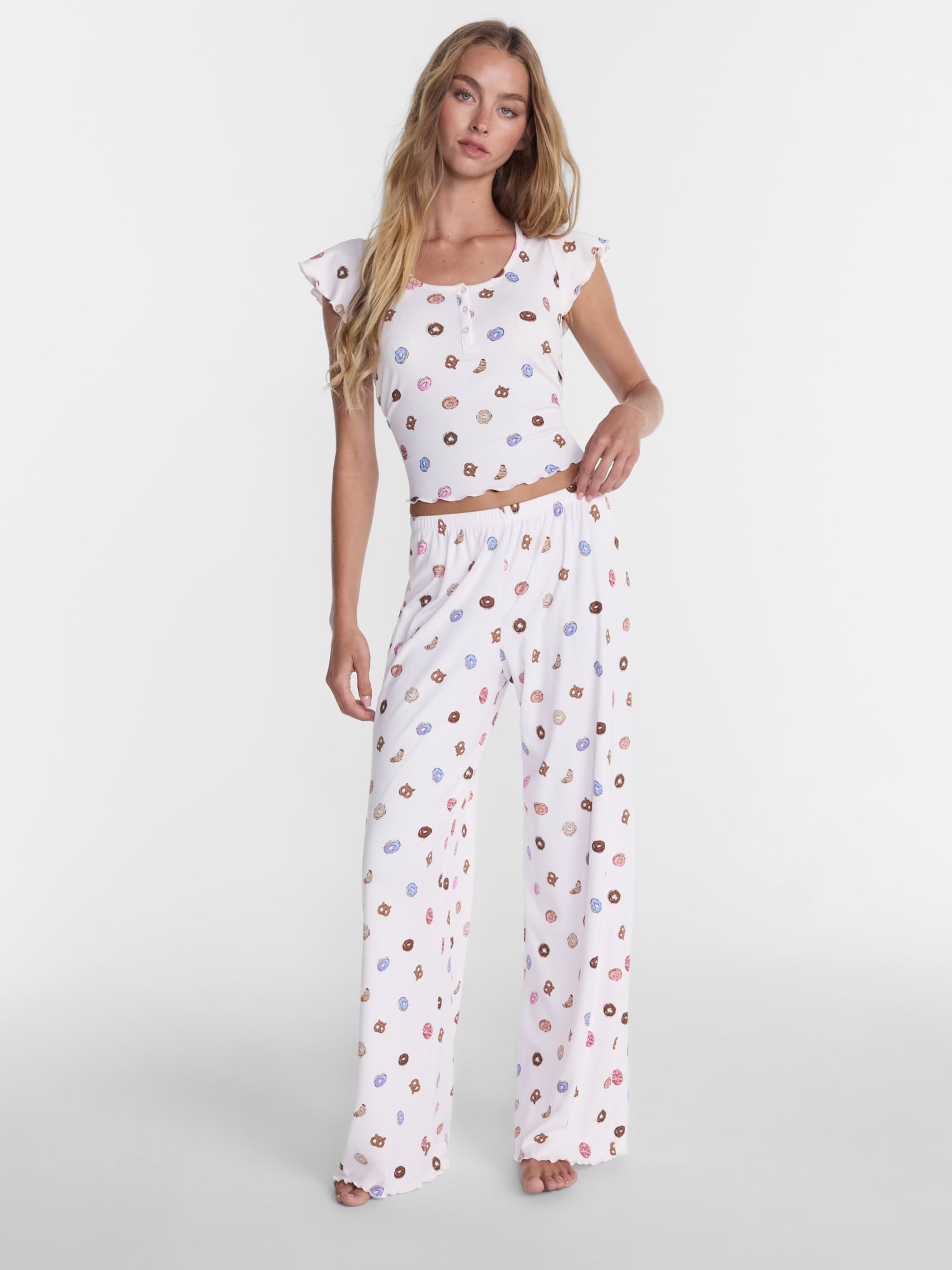 No Boundaries Henley Top and Pants Sleep Set, 2-Piece, Women's XS-XXL