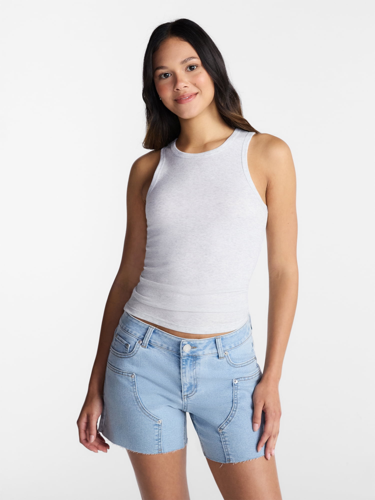 No Boundaries Ribbed High Neck Tank Top, Women's XXS-XXL
