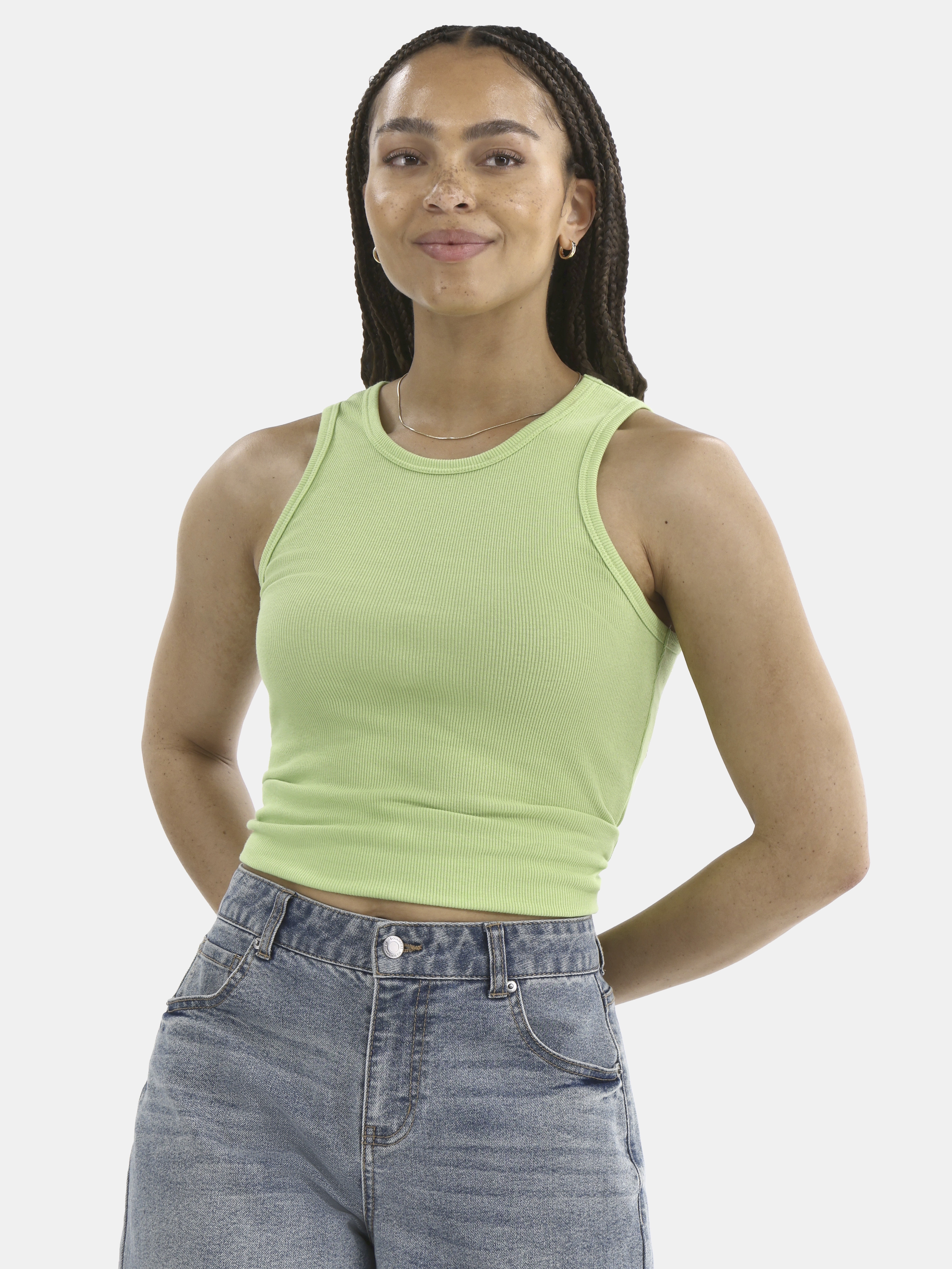 No Boundaries Ribbed High Neck Tank Top, Women's