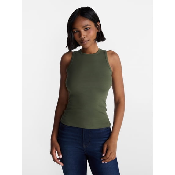 No Boundaries Ribbed High Neck Tank Top, Women's XXS-XXL