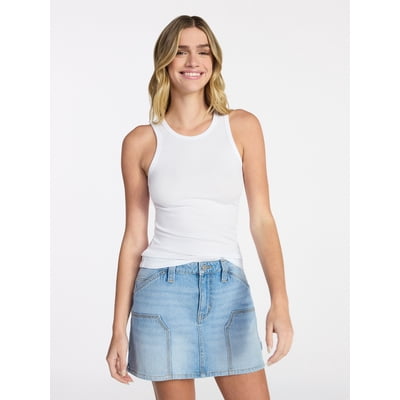 No Boundaries Ribbed High Neck Tank Top, Women's XXS-XXL
