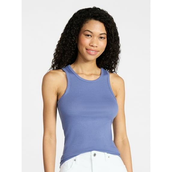 No Boundaries Ribbed High Neck Tank Top, Women's XXS-XXL