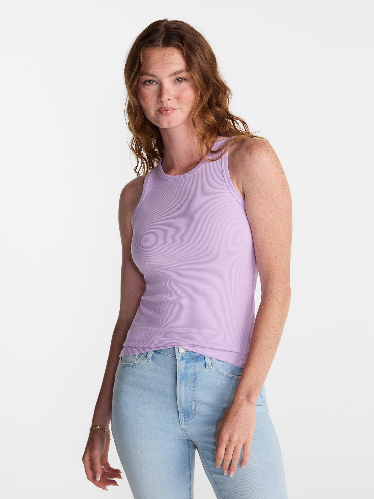 No Boundaries Ribbed High Neck Tank Top, Women's XXS-XXL