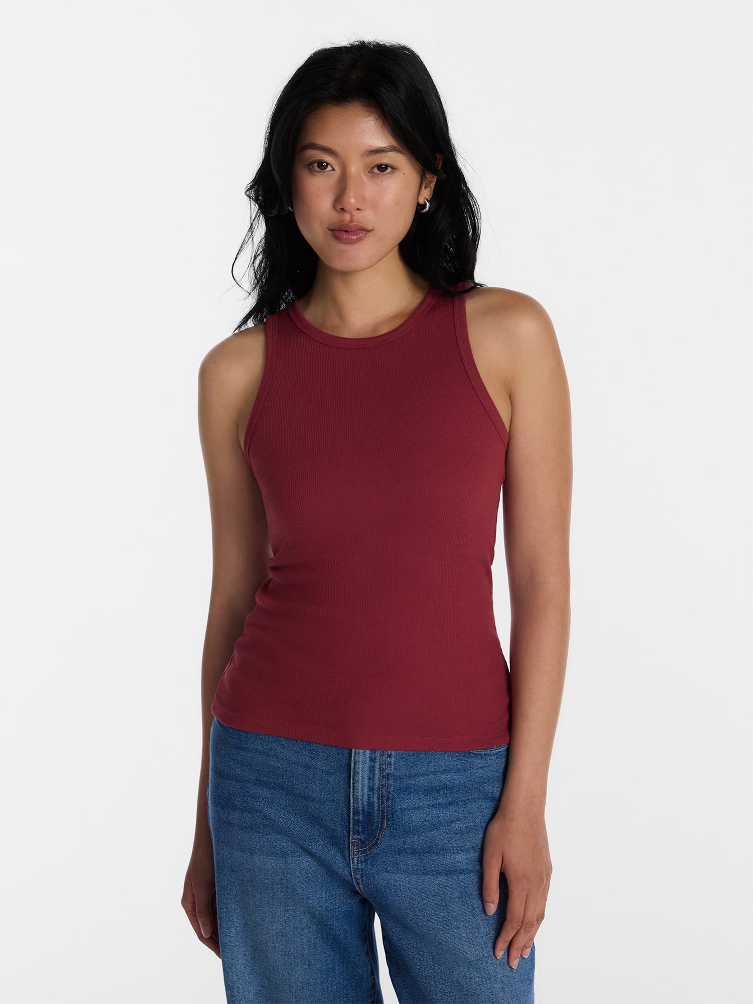 No Boundaries Ribbed High Neck Tank Top, Women's XXS-XXL