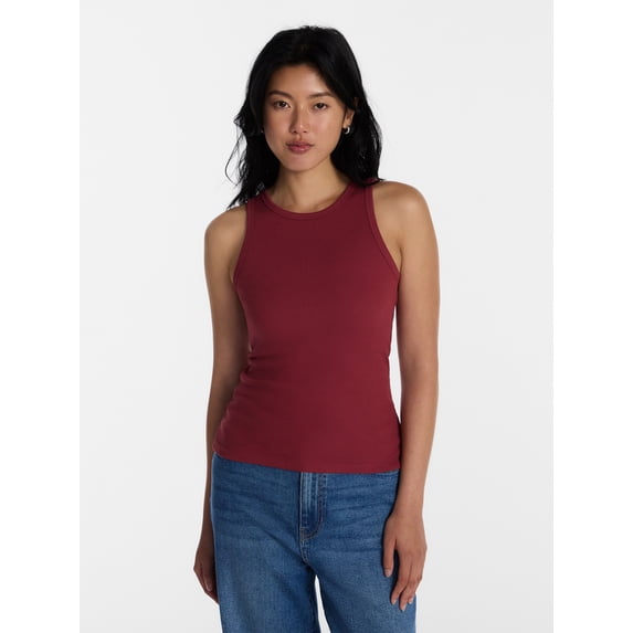 No Boundaries Ribbed High Neck Tank Top, Women's XXS-XXL