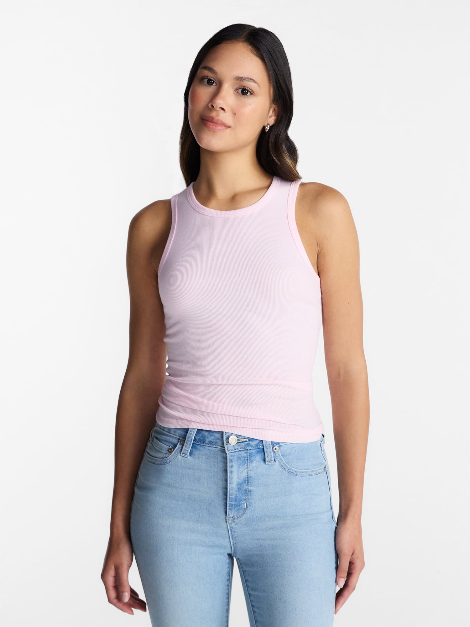 No Boundaries Ribbed High Neck Tank Top, Women's XXS-XXL