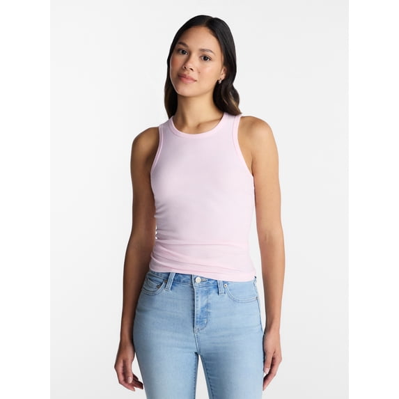 No Boundaries Ribbed High Neck Tank Top, Women's XXS-XXL