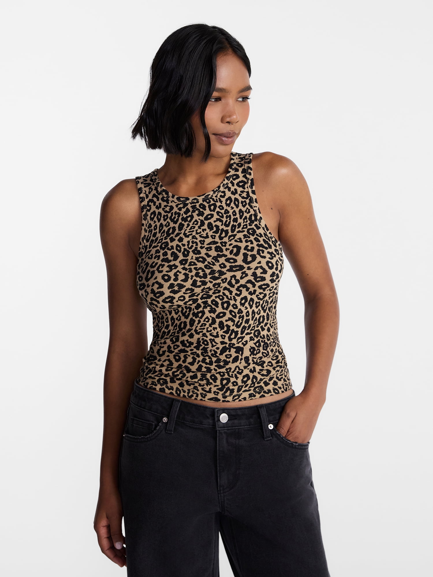 No Boundaries Ribbed High Neck Tank Top, Women's XXS-XXL