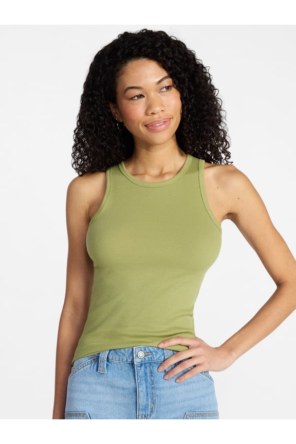 Ribbed High Neck Tank Top, Women's XXS-XXL
