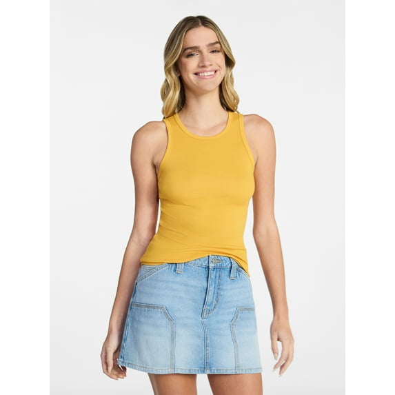 No Boundaries Ribbed High Neck Tank Top, Women's XXS-XXL