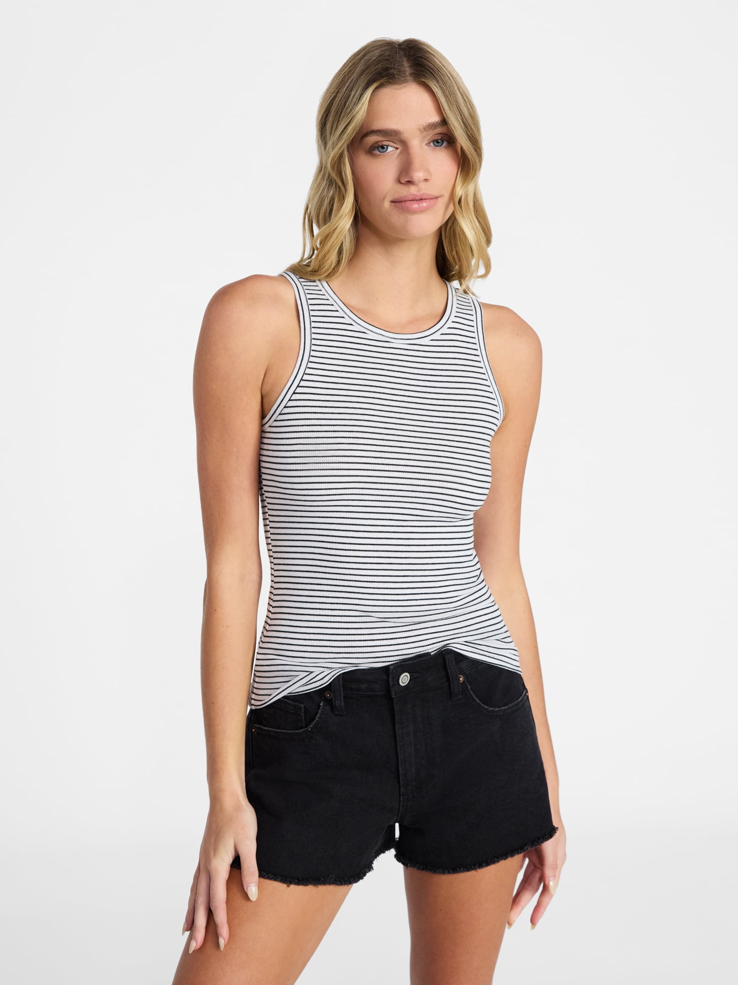 No Boundaries Ribbed High Neck Tank Top, Women's XXS-XXL