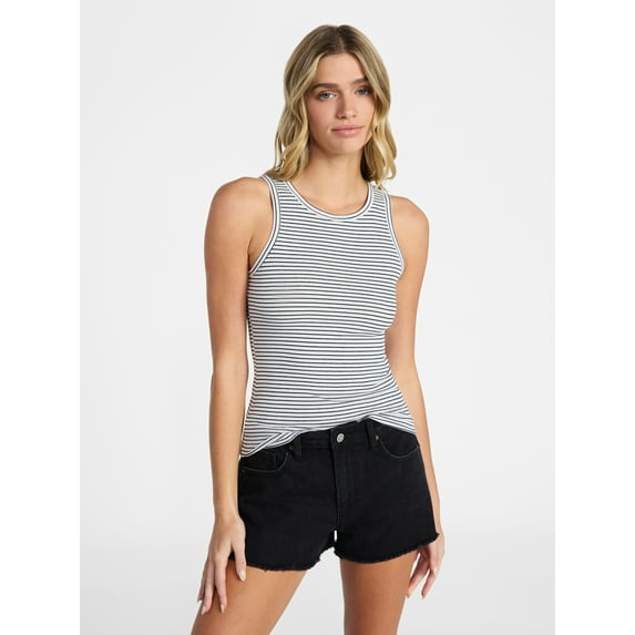 No Boundaries Ribbed High Neck Tank Top, Women's XXS-XXL