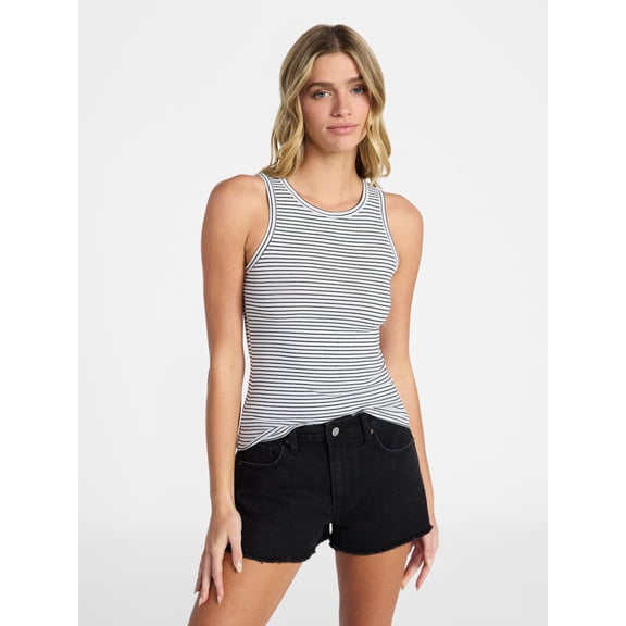 No Boundaries Ribbed High Neck Tank Top, Women's XXS-XXL