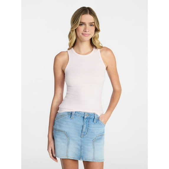 No Boundaries Ribbed High Neck Tank Top, Women's XXS-XXL