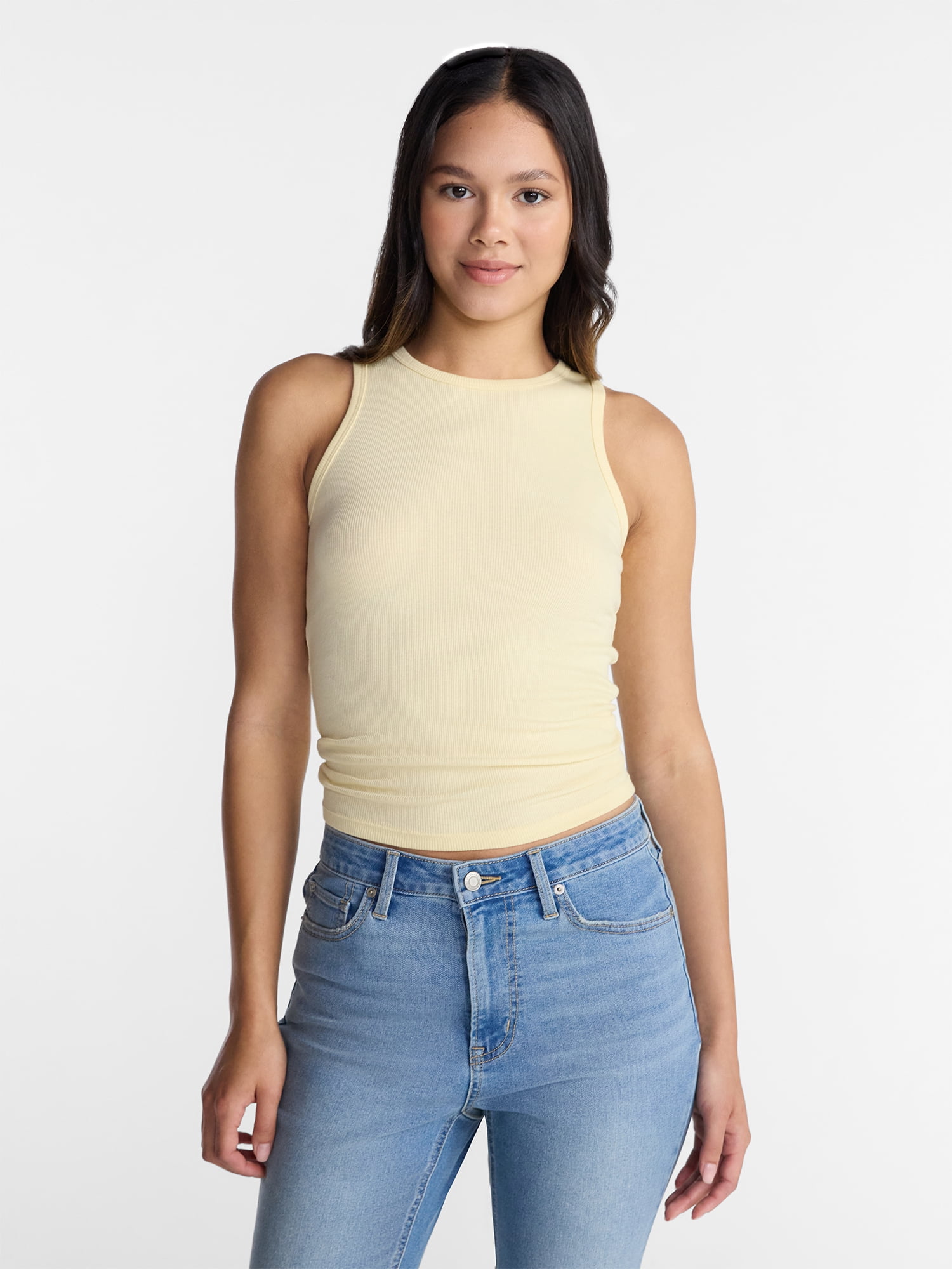 No Boundaries Ribbed High Neck Tank Top, Women's XXS-XXL