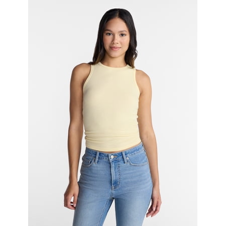 No Boundaries Ribbed High Neck Tank Top, Women's XXS-XXL