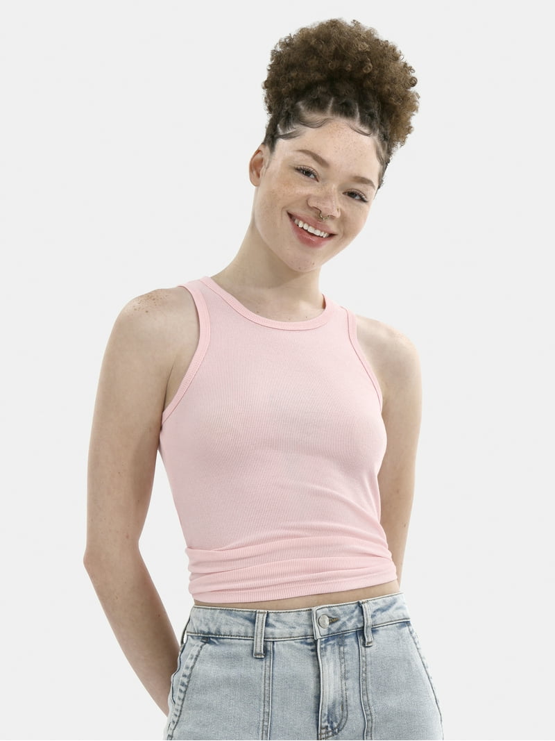 No Boundaries Ribbed High Neck Tank Top, Women's - Walmart.com