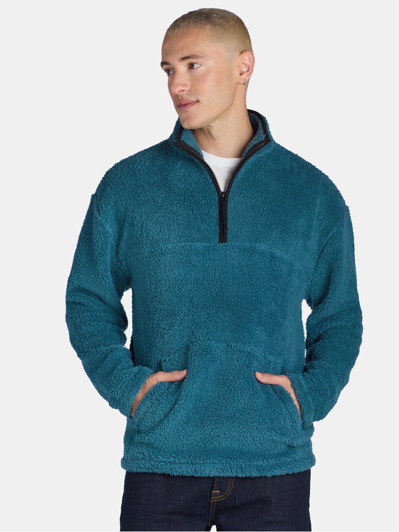 No Boundaries Men's Faux Shearling Fleece Quarter Zip Pullover, XS