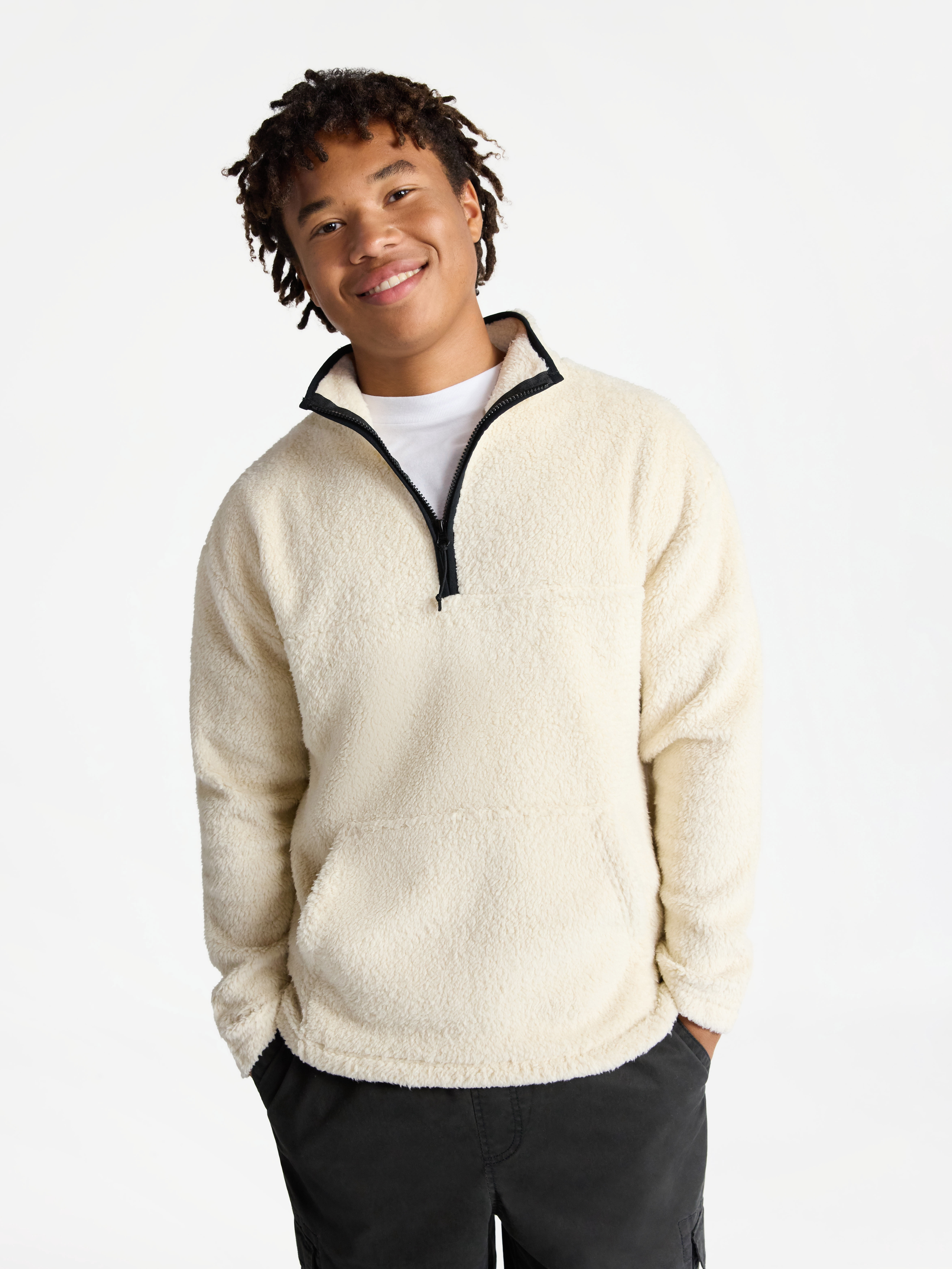 No Boundaries High Pile Quarter Zip Fleece Pullover, Men's