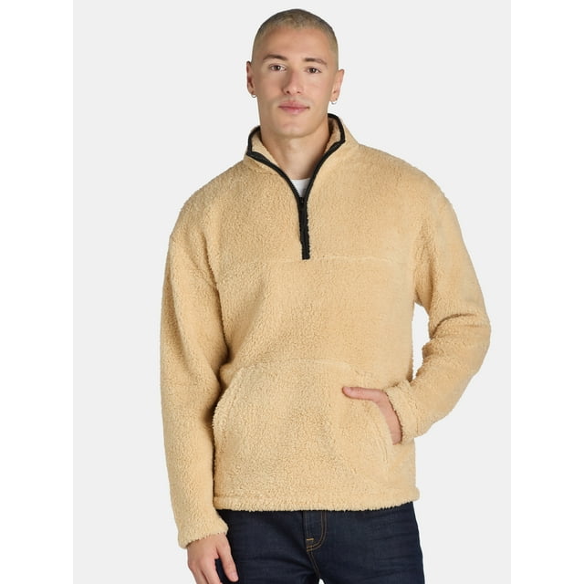 No Boundaries Men's & Big Men's Faux Shearling High Pile Fleece Quarter Zip Pullover, Sizes XS-5XL