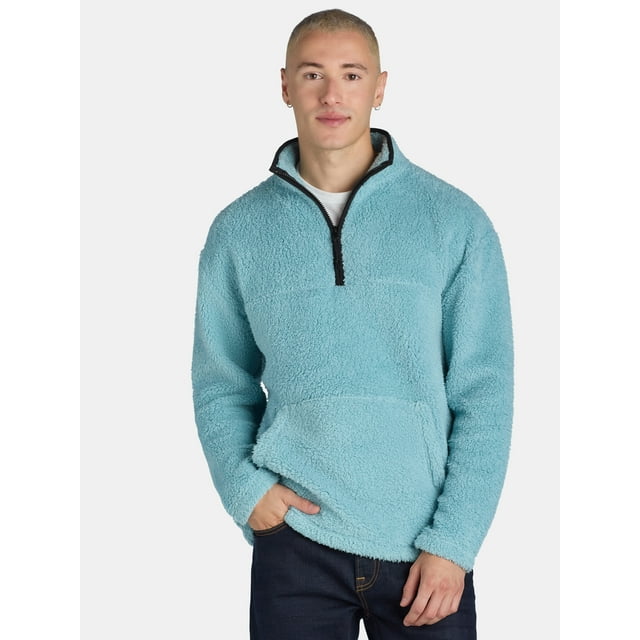 No Boundaries Men's & Big Men's Faux Shearling High Pile Fleece Quarter Zip Pullover, Sizes XS-5XL